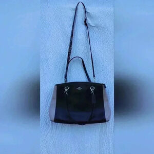 Coach Black/Beige Color Block Cross Body Handbag Snake Print Strap